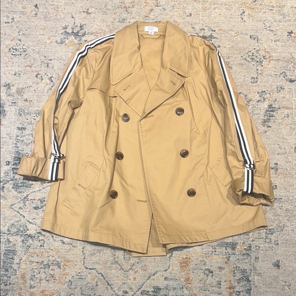 Crown & Ivy Khaki Trench Coat with Striped Sleeves